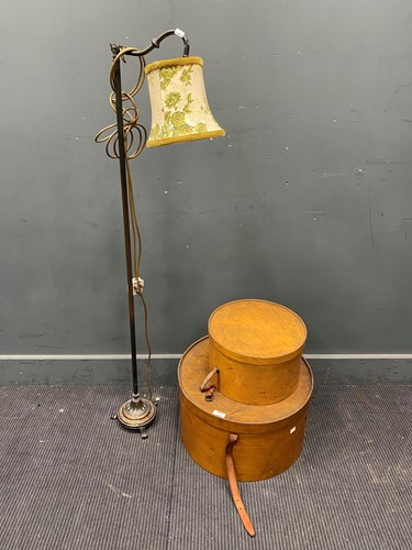 Lot 439 - Two circular hat boxes, 3 copper warming pans,...