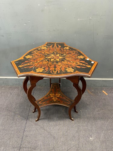 Lot 395 - A triform Art Nouveau penwork occasional table,...
