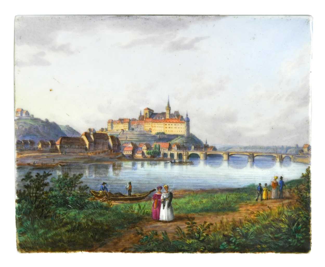 Lot 418 - A Continental porcelain plaque painted with a view of Meissen, 19th century