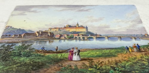 Lot 418 - A Continental porcelain plaque painted with a view of Meissen, 19th century