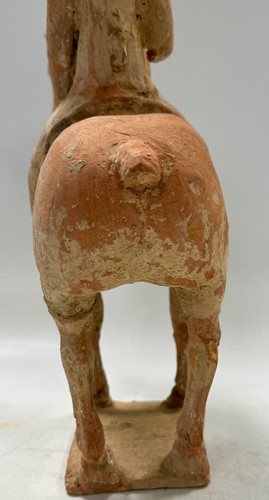 Lot 5 - Two Chinese terracotta horses with female riders, Tang Dynasty or later