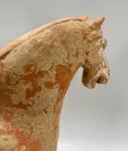 Lot 5 - Two Chinese terracotta horses with female riders, Tang Dynasty or later