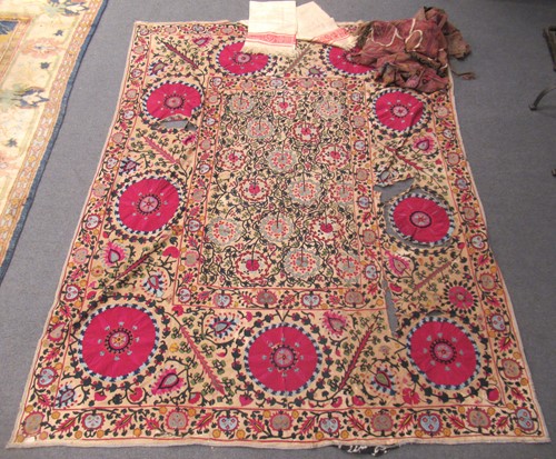 Lot 73 - An 19th century embroidered Suzani panel,...