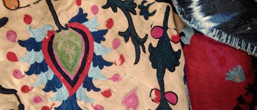 Lot 73 - An 19th century embroidered Suzani panel,...