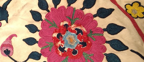 Lot 73 - An 19th century embroidered Suzani panel,...