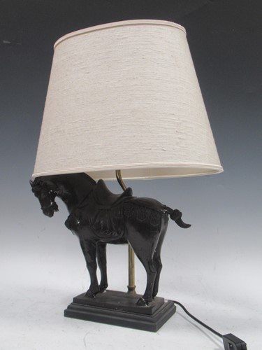 Lot 138 - A bronzed horse table lamp on integral plinth...