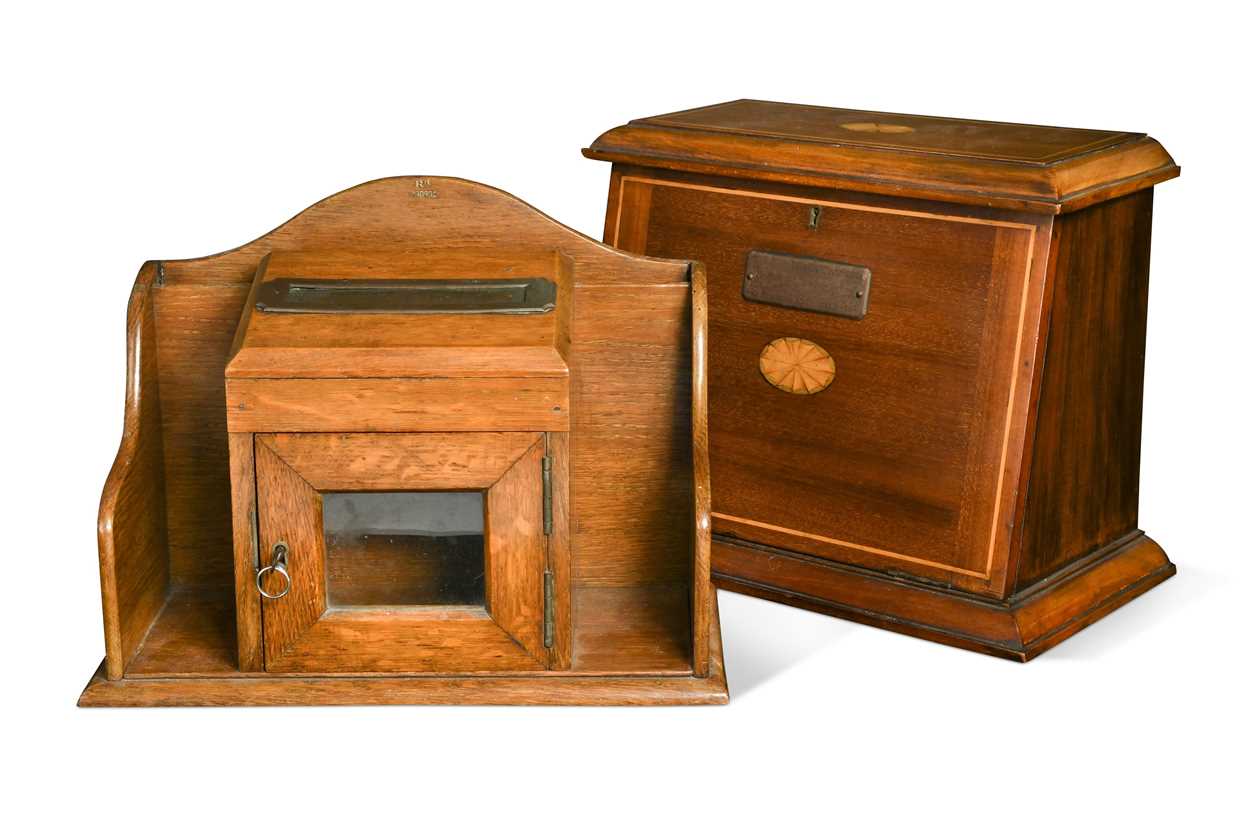 Lot 589 - A Victorian oak hall letter box and rack