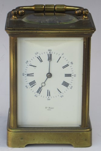 Lot 47 - A brass carriage timepiece, Henry Marc, Paris,...