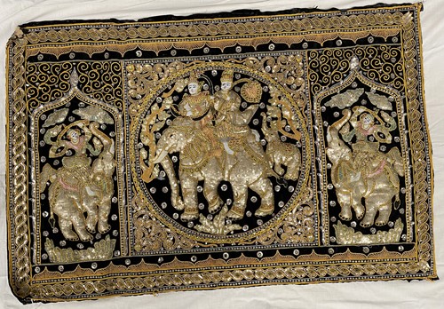 Lot 71 - An Indian embroidered and metal thread panel...