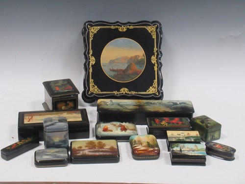 Lot 114 - A papier mache shaped box painted with a...