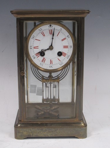 Lot 52 - A four-glass mantel clock, lacquered brass...