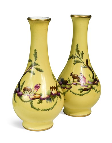 Lot 308 - A pair of Continental porcelain yellow ground vases, 19th century