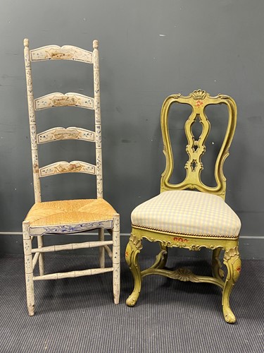 Lot 411 - Two painted side chairs, circa early 20th...