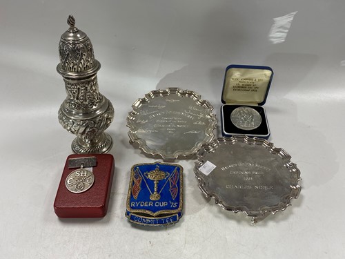 Lot 201 - 2 silver waiters with presentation engraving...