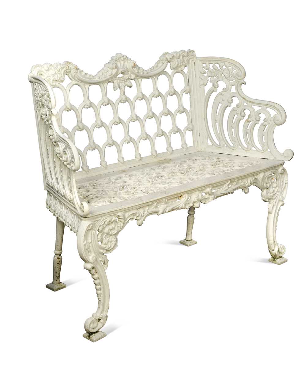 Lot 627 - A French cast iron and white-painted garden seat, late 19th century