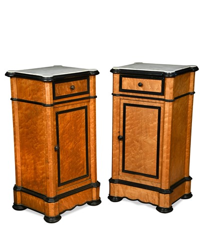 Lot 687 - A pair of Biedermeier style birdseye maple bedside cupboards, late 19th century