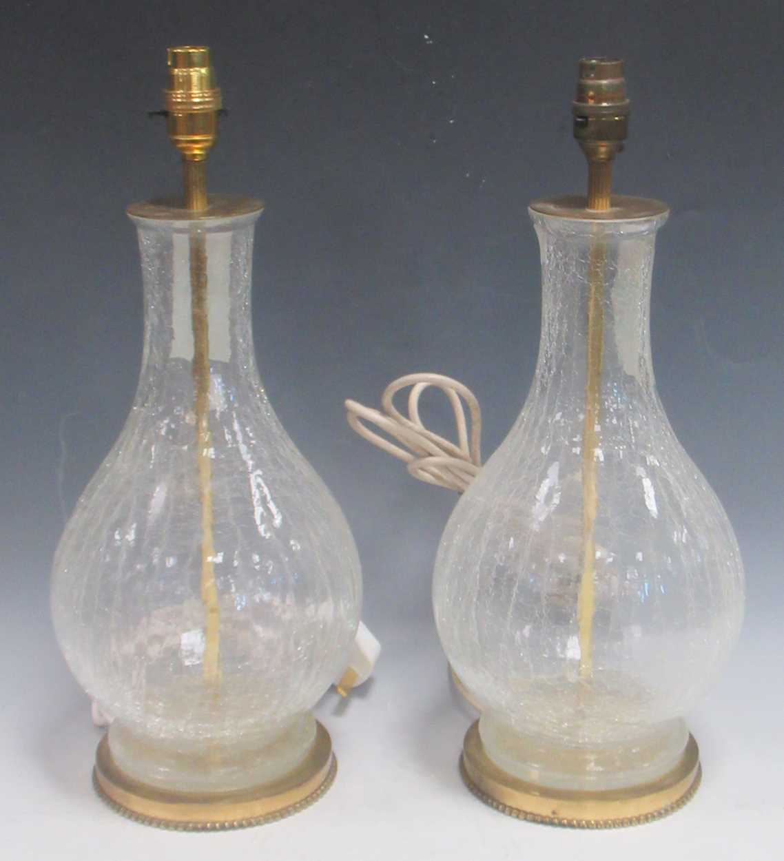Lot 73 - A pair of crackle glass table lamps, modern,...