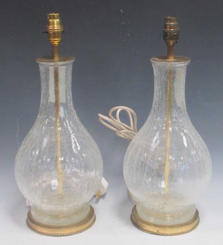 Lot 73 - A pair of crackle glass table lamps, modern,...
