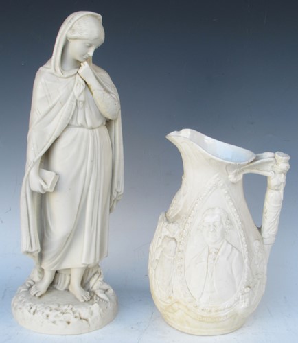 Lot 1 - 19th century Parian commemorative jug moulded...