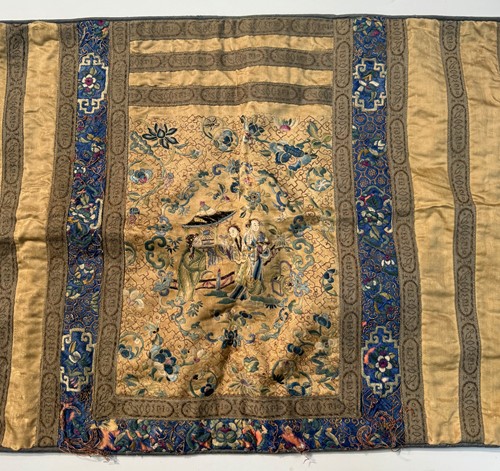 Lot 255 - A Chinese silk embroidered Manchu panel, late Qing Dynasty, circa 1890