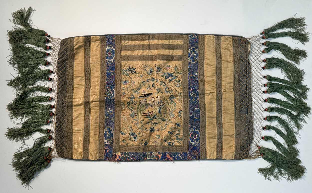 Lot 255 - A Chinese silk embroidered Manchu panel, late Qing Dynasty, circa 1890