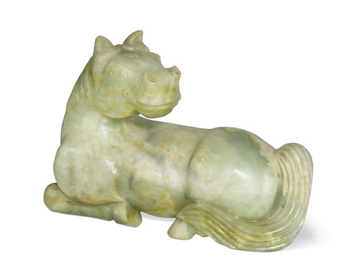 Lot 32 - A Chinese carved jade-type stone Horse, in Ming style, 20th century