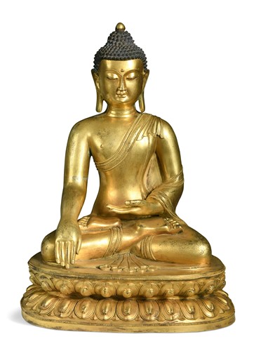 Lot 51 - A large Sino-Tibetan gilt bronze Buddha, 20th century