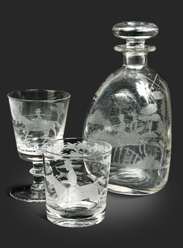 Lot 569 - A part suite of glassware engraved with hunting scenes