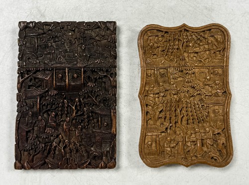 Lot 26 - Two similar Chinese carved wood calling card cases, Qing Dynasty, mid-19th century