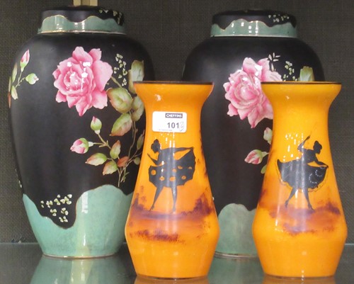 Lot 101 - A pair of Royal Sydney vases and covers;...
