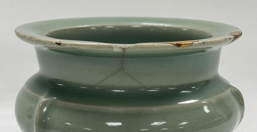 Lot 3 - A Chinese Longquan celadon-glazed tripod censer, South Song Dynasty (1127-1279)