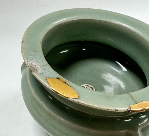 Lot 3 - A Chinese Longquan celadon-glazed tripod censer, South Song Dynasty (1127-1279)