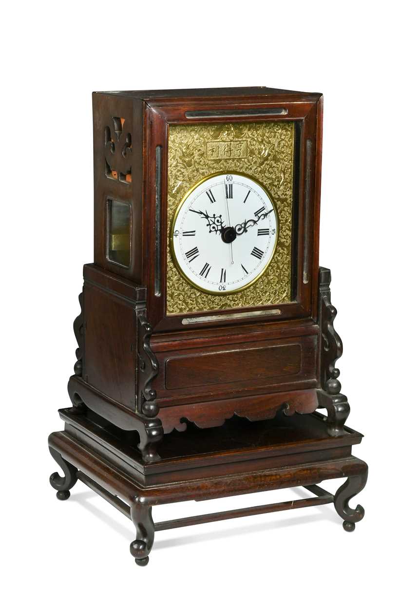 Lot 444 - A Chinese twin fusee mantel clock, circa 1900