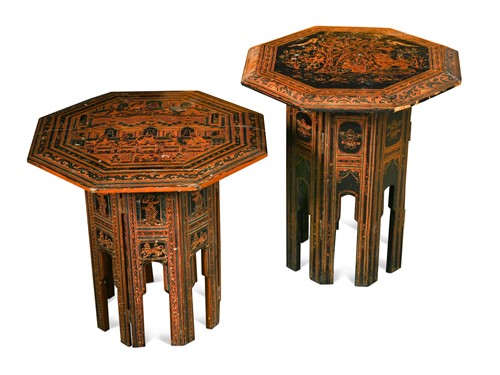 Lot 502 - A near pair of Burmese polychrome lacquer tables, circa 1930