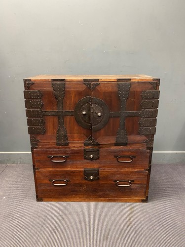Lot 391 - A Korean elm and metal mounted chest, in two...