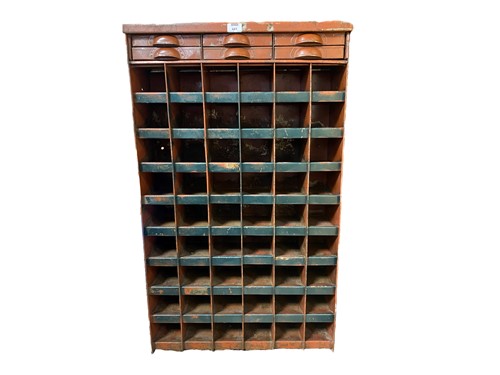 Lot 441 - An industrial painted steel shelving unit 101...