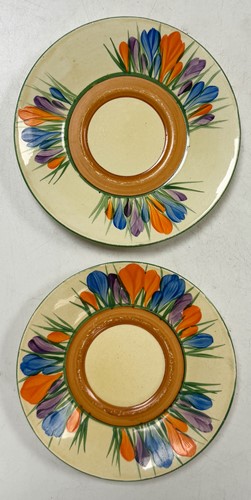 Lot 33 - A Clarice Cliff 'Crocus' pattern conical tea-for-two set