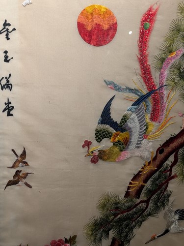 Lot 280 - An Oriental silkwork with a crane and other...
