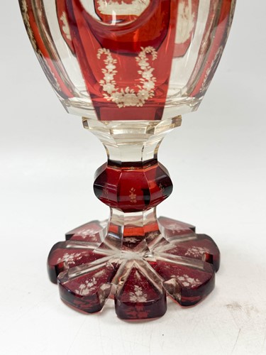 Lot 340 - A pair of Bohemian ruby flash cut goblets and covers, 19th century