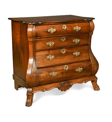 Lot 320 - A Dutch mahogany bombe commode, late 18th century