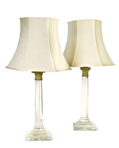 Lot 551 - A pair of glass and gilt metal table lamps, modern