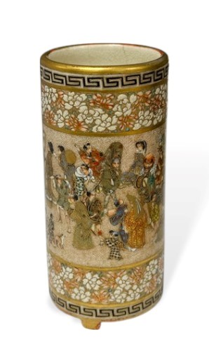 Lot 82 - A Japanese Satsuma cylindrical vase, Yabu Meizan, circa 1900