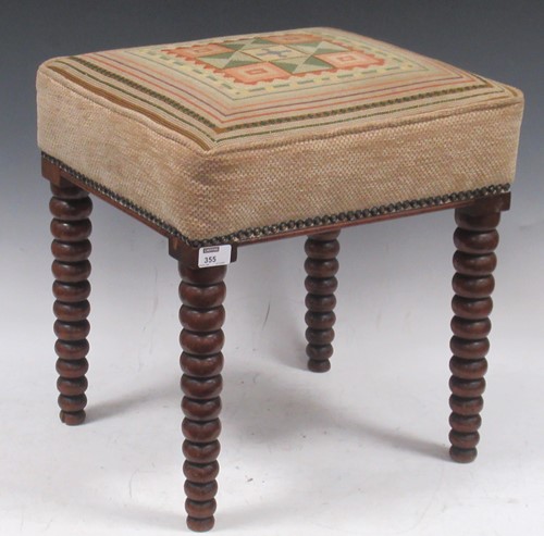 Lot 355 - A 20th century bobbin turned stool, the...