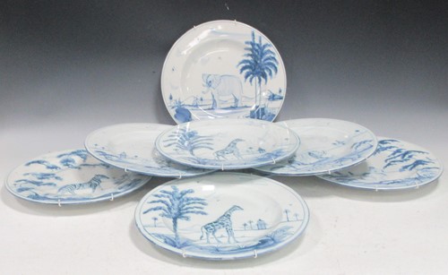 Lot 23 - Eight blue and white Delft style 'Exotic...