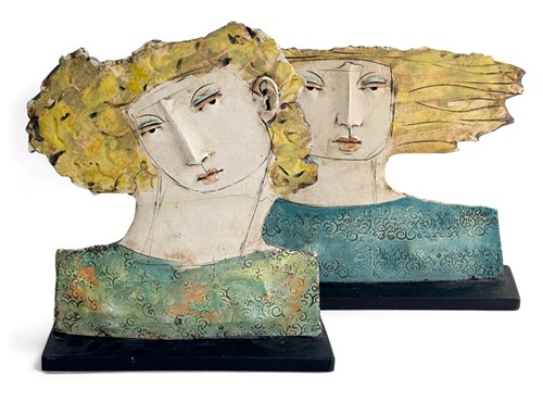 Lot 74 - Christy Keeney (1958-), two stylised female head studies