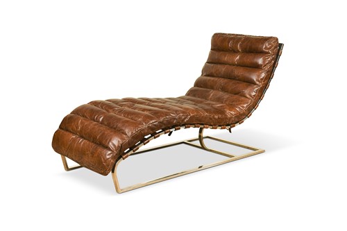 Lot 275 - An Oviedo brown leather chaise longue
