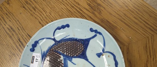 Lot 17 - Chinese blue and white dish painted with a...