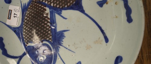 Lot 17 - Chinese blue and white dish painted with a...
