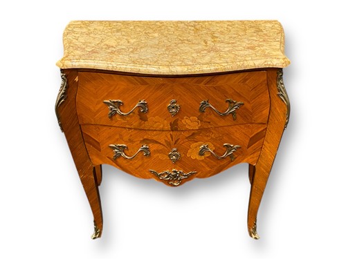 Lot 679 - A Louis XV style marble topped kingwood...