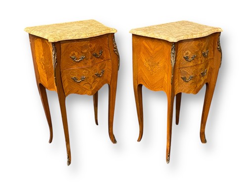 Lot 680 - A pair of Louis XV style kingwood marble...